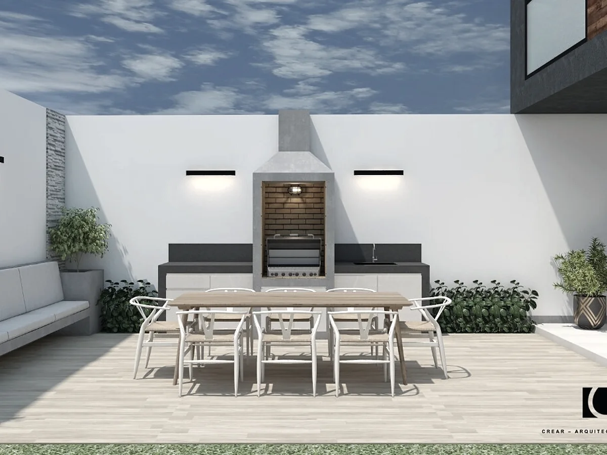 Render de terraza con parrilla en una vivienda de San Borja